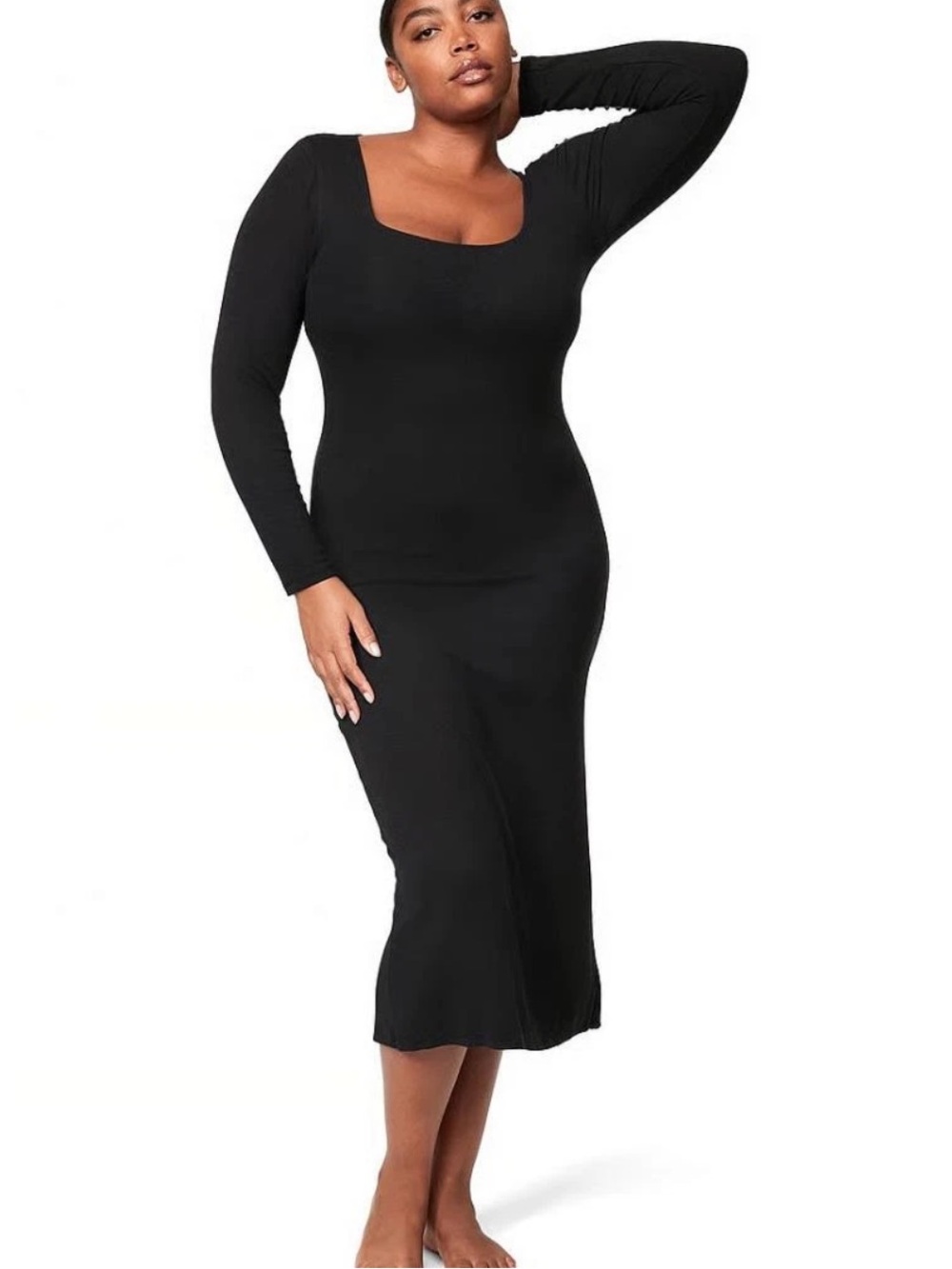 Victoria’s Secret Maxi Slip Dress Women XXL Black Ribbed Modal Long Sleeve